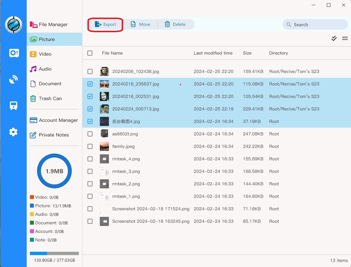 Mobilink Export multiple files or folders